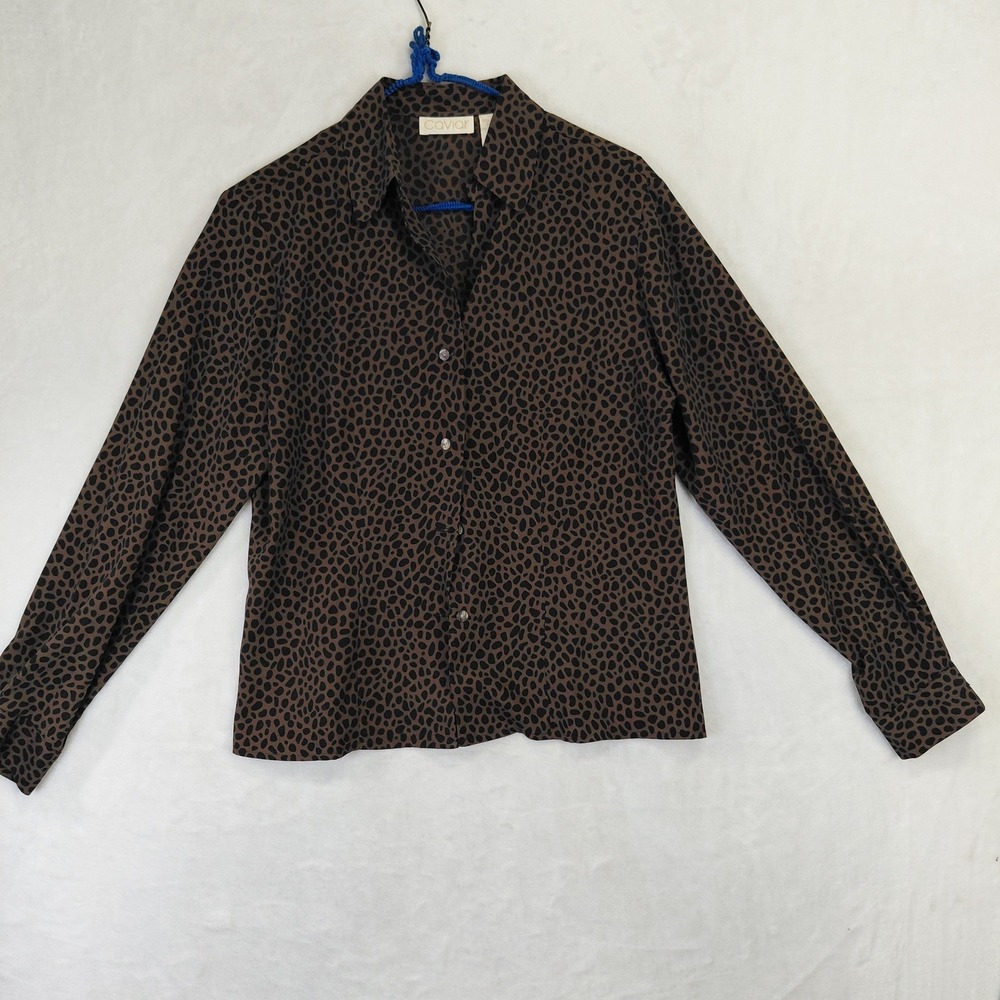 Caviar Womens Brown Black Pebble Animal Print Button Down Shirt Blouse Medium